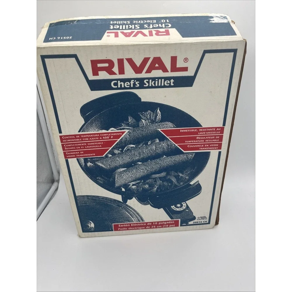 Rival Vintage Chef Skillet Made In USA  10 Inch  With Lid Old Stock Open‎ Box.